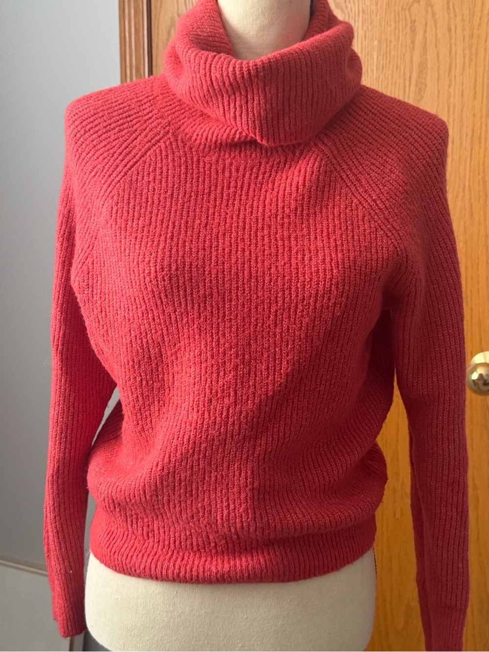 bp Coral Red Ribbed Turtleneck Sweater